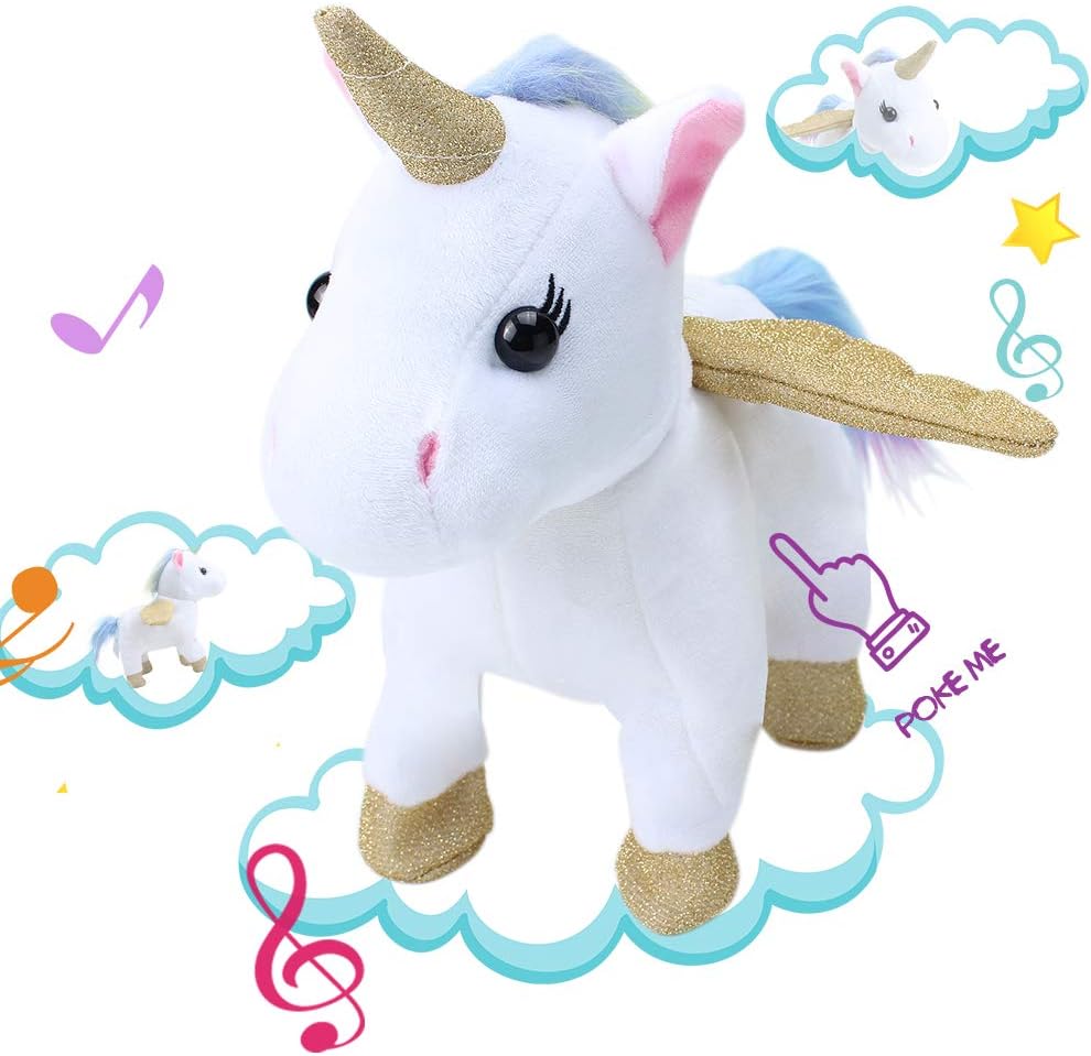 Alpacasso Electronic Unicorn Toys, Singing and Walking Pegasus Pony Toys for Kids. (White)