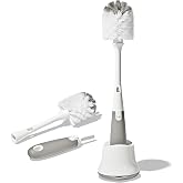 OXO Tot Baby Bottle Brush with Nipple Cleaner and Stand, Gray 2-Pack | Newborn-Ready Bottle Brush Set, Nipple Cleaner Included, Stand Keeps Counter Dry, Soft Bristles, 2-Pack