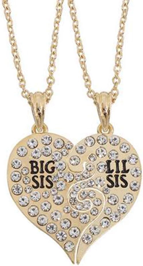 Fengteng Two Totem Split Peach Heart Necklace BIG SIS LIT SIS Girlfriend Sister Set of Chain Members of the Family Necklace 2 Pieces