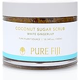 Pure Fiji Coconut Sugar Scrub 10.14 oz / 300 ml – Exfoliating, Moisturizing, Nourishing, Natural Body Scrub, Tropical Skincare, Sugar Polish, Glowing Skin (10.14 oz, White Gingerlily)