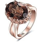 JewelryPalace Huge Oval Shape 5.7ct Genuine Smoky Quartz Cocktail Rings for Her, 14K White Yellow Rose Gold Plated 925 Sterling Silver Ring for Women, Natural Gemstone Jewelry Sets Rings