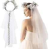 LIQWEI 1 Pc Flower Crown for Women with Bridal Veil, Adjustable Hair Headband Accessories, Wedding Crown for Wedding Bridal Festival Photography Hair Wreath Accessory Hairbands