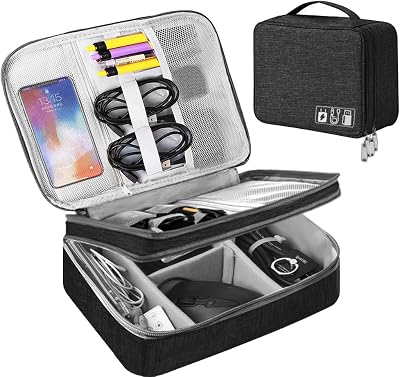 HCFGS Travel Cable Organizer Bag 3-Layer Large 28x21x10cm Black