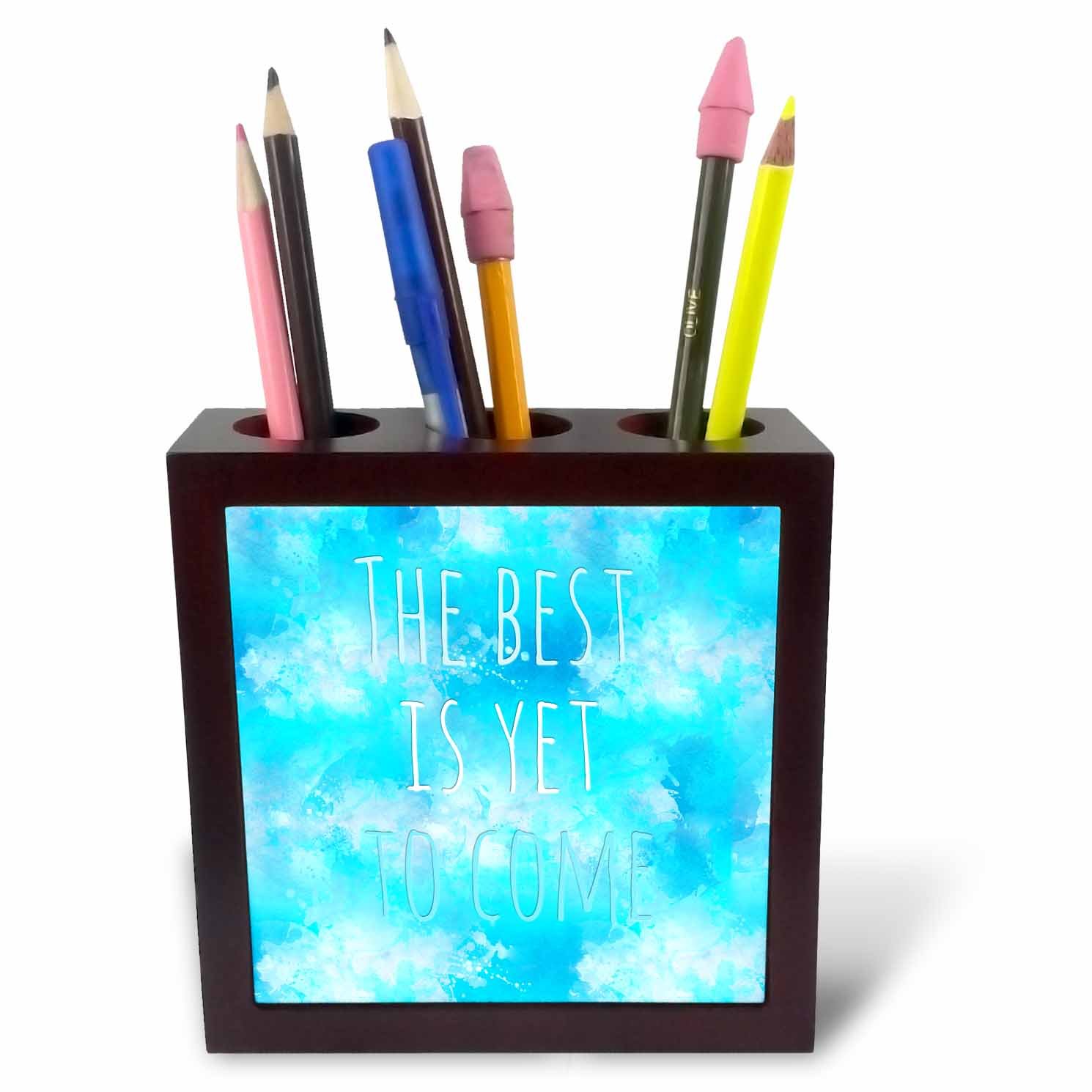 3dRose The Best is Yet to Come Watercolor Quote - Tile Pen Holder, 5-Inch (Ph_268334_1)