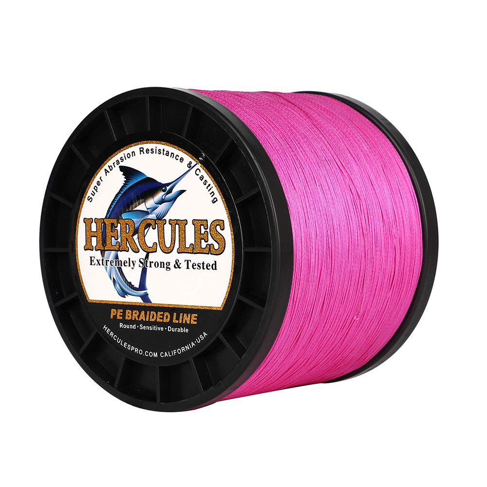 HERCULES Super Cast 1000M 1094 Yards Braided Fishing Line 200 LB Test for Saltwater Freshwater PE Braid Fish Lines Superline 8 Strands - Pink, 200LB (90.7KG), 0.75MM Image