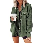 utcoco Women's Casual Waffle Knit Shacket Jacket Loose Fit Long Sleeve Button Down Shirt Shacket Top