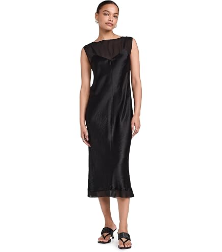 Vince Women's Sheer Panelled Slip Dress Black at Amazon Women's Clothing store