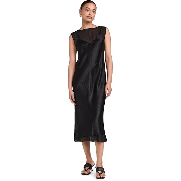 knee length dresses for ladies Vince Women's Chiffon-Layered Satin Slip Dress  Saint Bernard