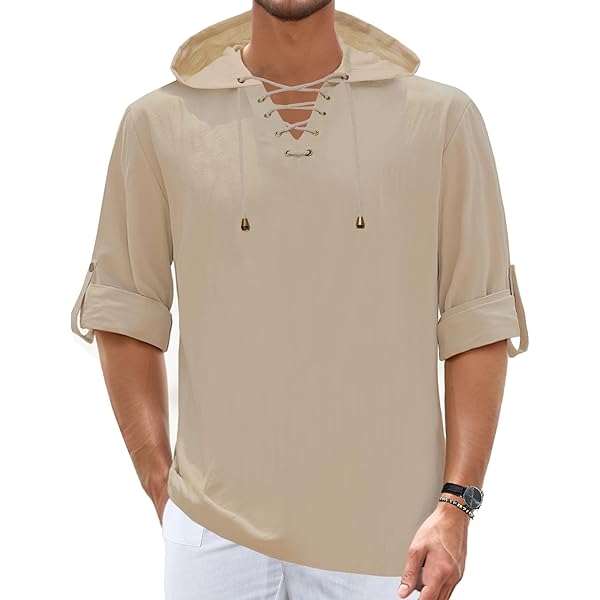 thumbnail image 2 of Hessimy Mens Cotton Linen Hooded Shirts Casual Loose Button V Neck Long Sleeve Hoodies Pullover Drawstring Lightweight Hooded Henley Shirts Green L 2 of 13