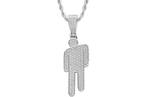 Hip Hop Villain Pendant Necklace, Silver Stainless Steel with Zircon, Slanted Head Design, Couple Necklace, Rope Chain