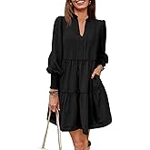Imily Bela Womens Fall Long Sleeve Tunic Dress Casual V Neck Loose Ruffle Tiered Dress