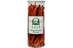 Lucky Premium Treats Sweet Potato Straws – All Natural Sweet Potato Dog Treats, Jerky Dog Chews Made with USA Grown Sweet Potatoes (7 oz)