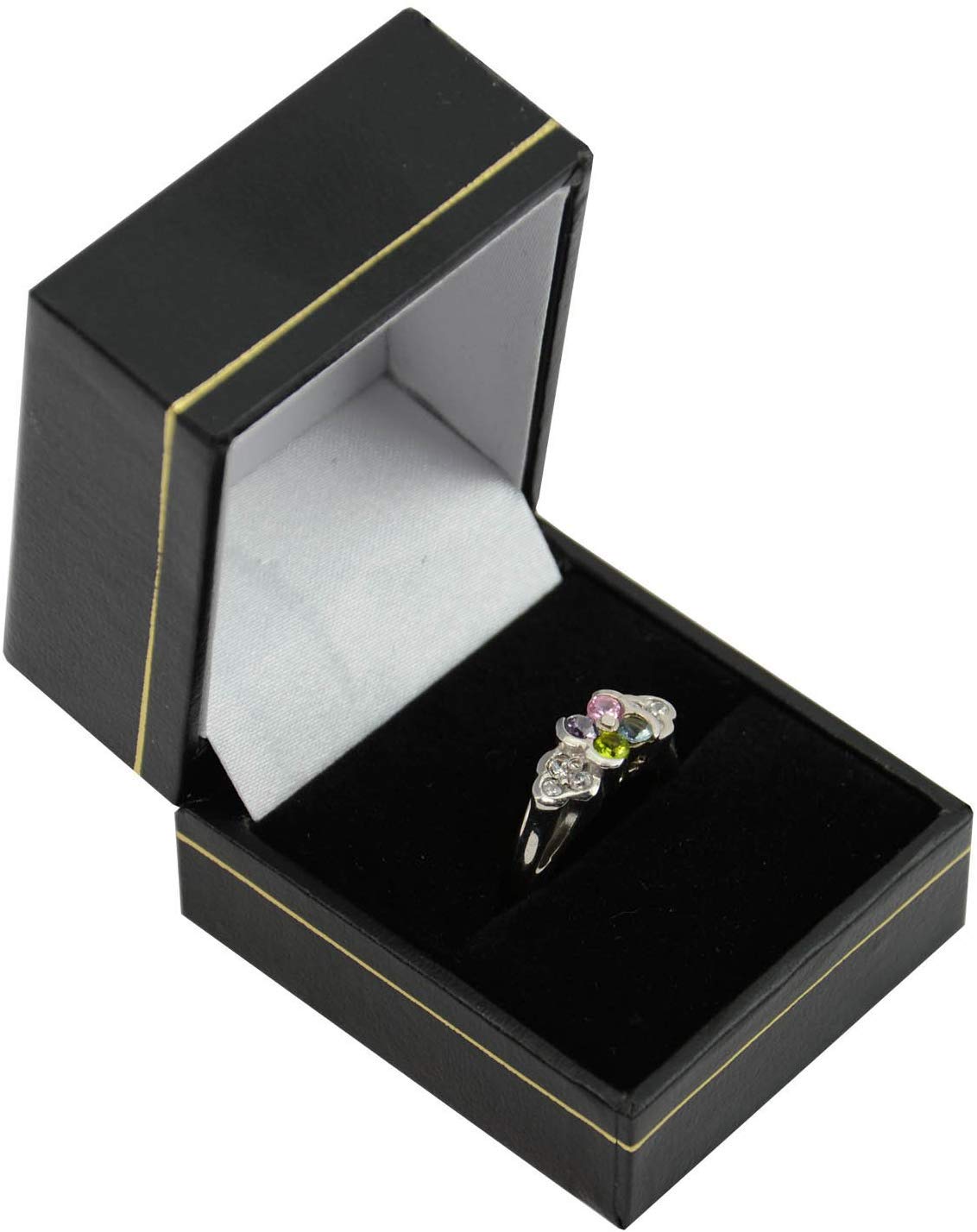 Box Displays 1 x Stunning Black Leatherette Ring Box with Velvet Insert & Gold Trim