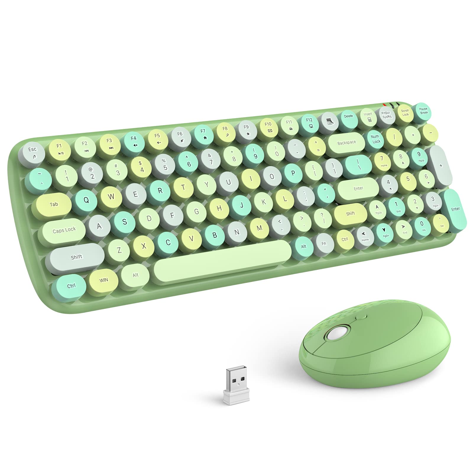 Photo 1 of MOFii Wireless Keyboard and Mouse, Ergonomic Full Size Typewriter Keyboard and Mouse Combo for Mac, Windows 7/8/10, Laptop, Desktop, PC, Computer (Green Colorful)