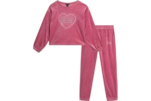 bebe Girls Jogger Set - 2 Piece Bling Velour Crewneck Long Sleeve Shirt and Jogger Pants - Girls Athletic Clothing Set (7-12)