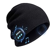 Bluetooth Beanie Hat Wireless Headphone Cap Music Soft Hat with Stereo Speakers,Winter Knit Hat Mic Hands-Free for Men Women Teenagers Sports Fitness Travel Birthday Xmas Gift (Black)
