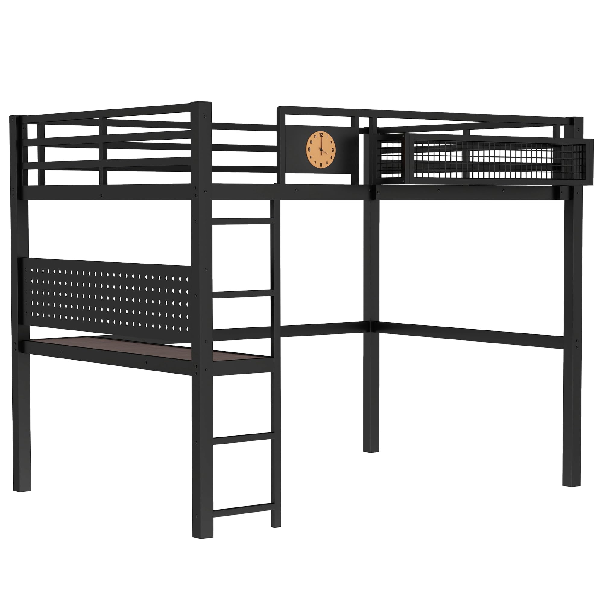 Photo 1 of *MISSING PARTS*
Bellemave Queen Loft Bed with Desk and Storage Basket, Metal Queen Loft Bed Frame with guardrail and Clock,and Charging Port for Adults, Kids, Teens, Black