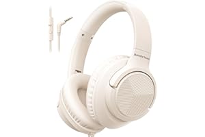 Botesty Sound Headphones Wired with Microphone, Over Ear Foldable 3.5mm Plug in Headphones Corded with 4.9ft Tangle-Free Nylon Cord for Tablet, Laptop, MP3/4, School, Airplane Travel (Beige)