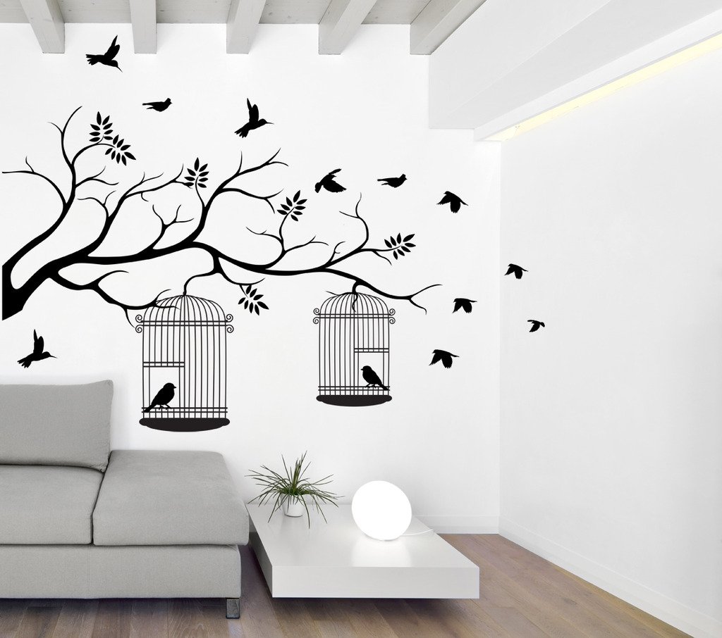 Decals Design Tree With Birds And Cages Wall Sticker deep cool