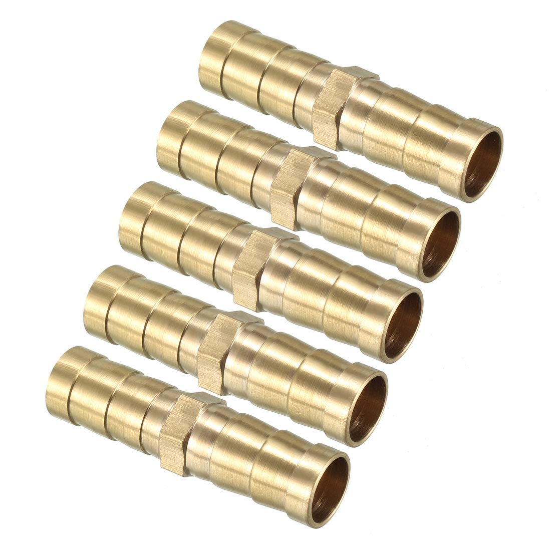 sourcing map 10mm Brass Barb Hose Fitting Straight Connector Coupler 5pcs