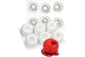 6-Cavity Raspberry Silicone Molds for Mousse Cake, Large Fluted Design, White