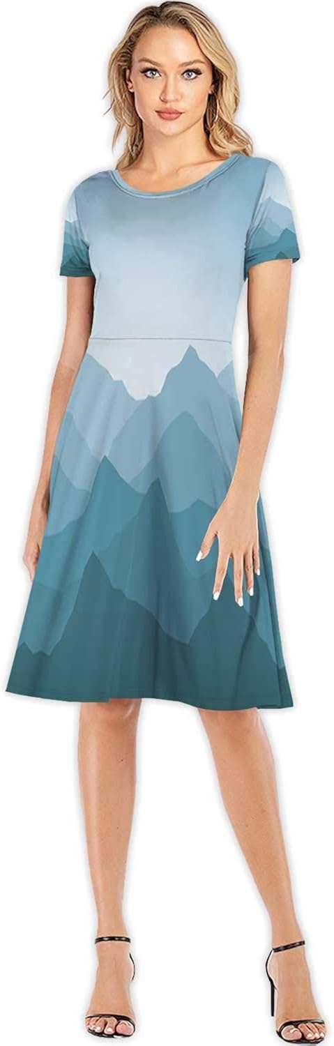 C COABALLA Blue Sky with sunColorful and buerflies Women's Slim Short Dress,110135 for Party,S