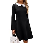 YATHON Women's Vintage Long Sleeve Fall Work Dress Cute Peter Pan Collar 50s Fit and Flare Short Mini Aline Skater Dresses