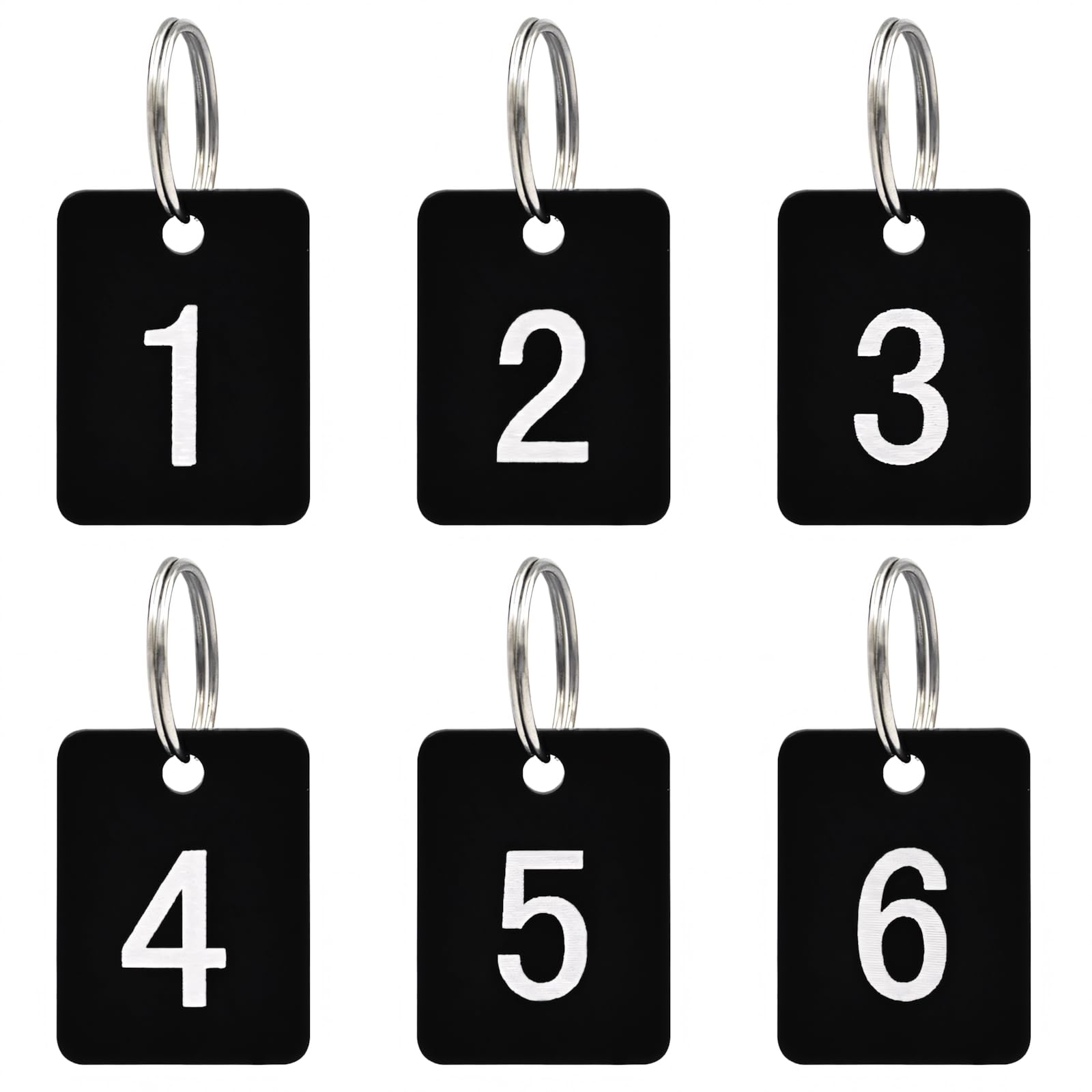 Aspire 1-50 Acrylic Numbered Key Fobs Black Rectangle Numbered Key Tags ID Number Tags with Key Ring