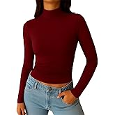 ForeFair Women's Mock Turtleneck Long Sleeve Going Out Tops Ruched Double Lined Tight Basic Tee Shirts