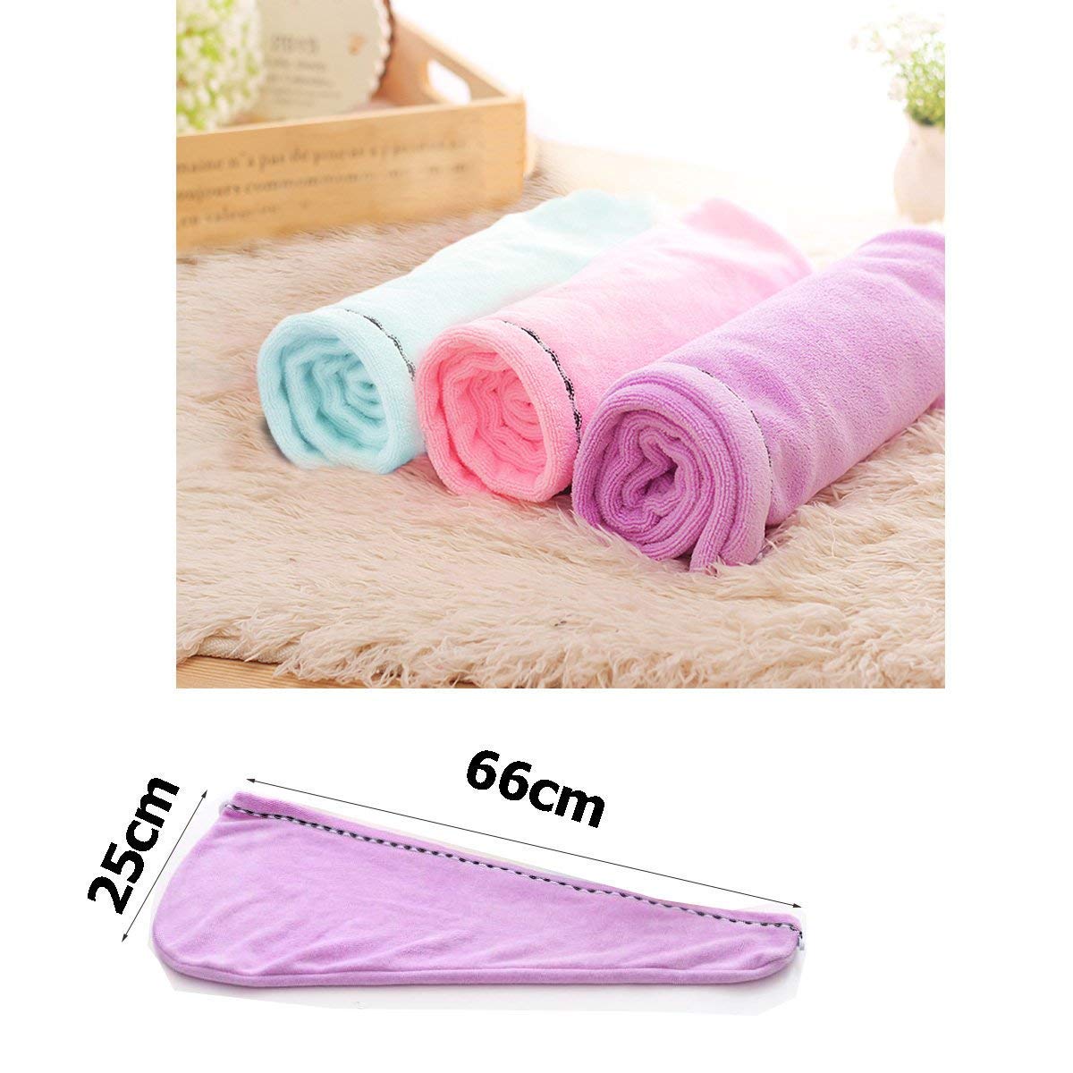 3 Pack Microfiber Hair Towel Wrap BEoffer Super Absorbent Twist Turban Fast Drying Hair Caps with Buttons Bath Loop Fasten Salon Dry Hair Hat Pink Blue Purple : Beauty
