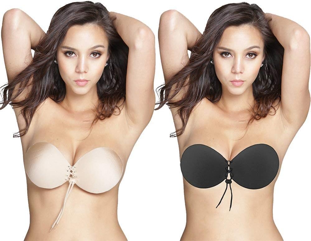 Oolala Round Bra 2-Pack Backless Strapless Sticky Bra for D DD Cup