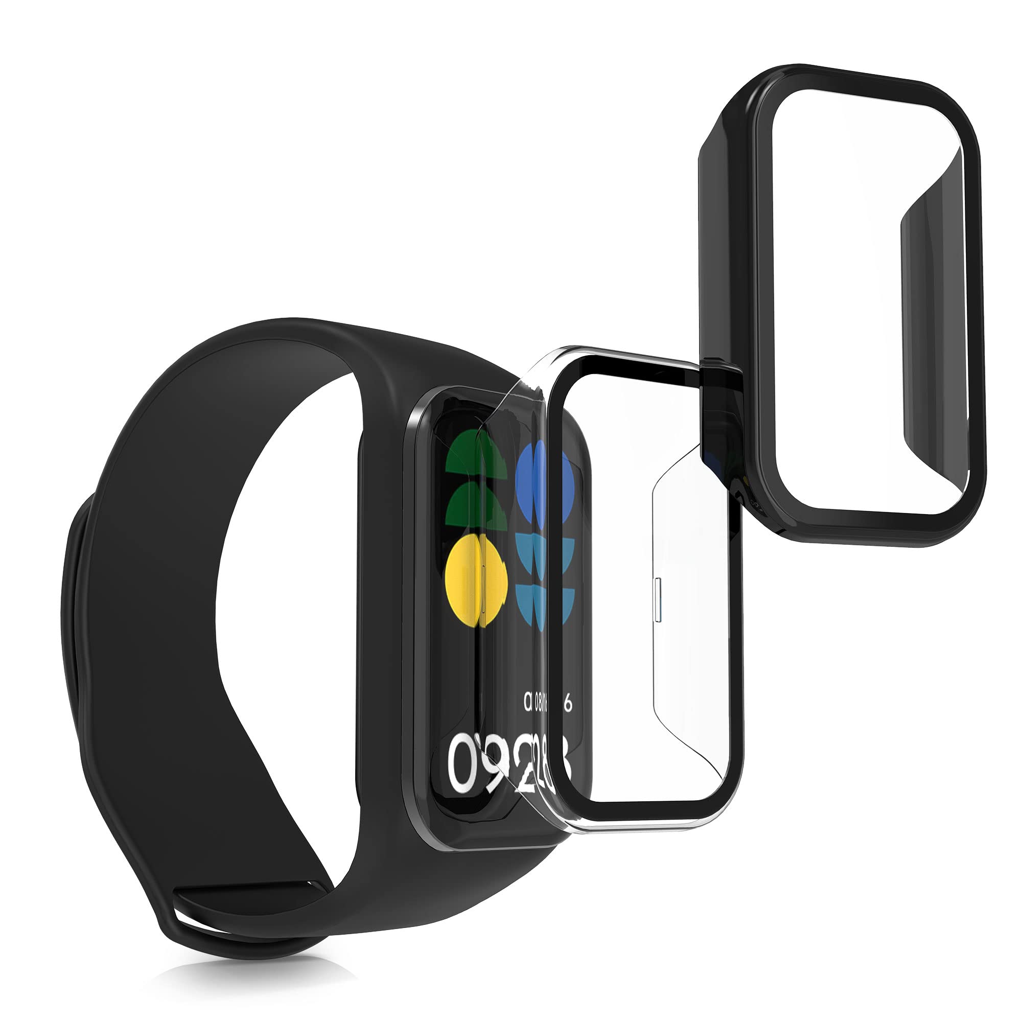kwmobile Cover Compatible with Xiaomi Redmi Band 2 Covers - 2x Tempered Glass with Plastic Frame - Transparent/Black