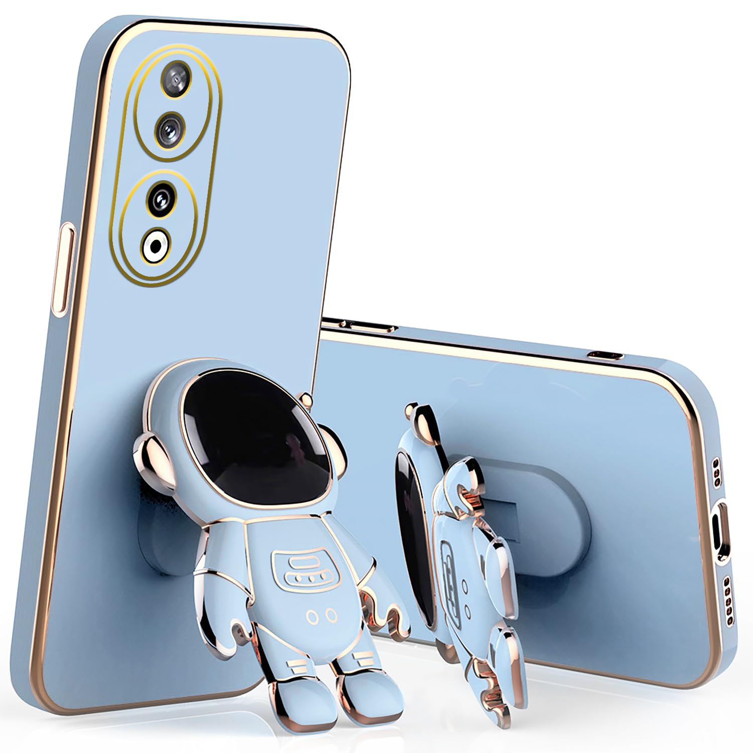 Wousunly Compatible with Honor 90 Smart/Honor X7b Case Shockproof, Ultra Soft Slim Silicone Honor X7b/Honor 90 Smart Phone Case with Cute Astronauts Hidden Kickstand Phone Bumper Cover (Blue)