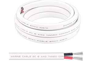 Shirbly 6 Gauge Marine Wire, 10FT 6 AWG Duplex Marine Grade Wire Tinned Copper Boat Cable, 2 Core Insulated Stranded Cable for Boat Marine Automotive Speakers Solar Outdoors - White (6AWG 10FT)