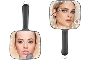 Getanye Hanging Handheld Mirror with Lights, Lighted Hand Mirror Battery Operated for Makeup, Barbing, Shaving or Traveling(Point)