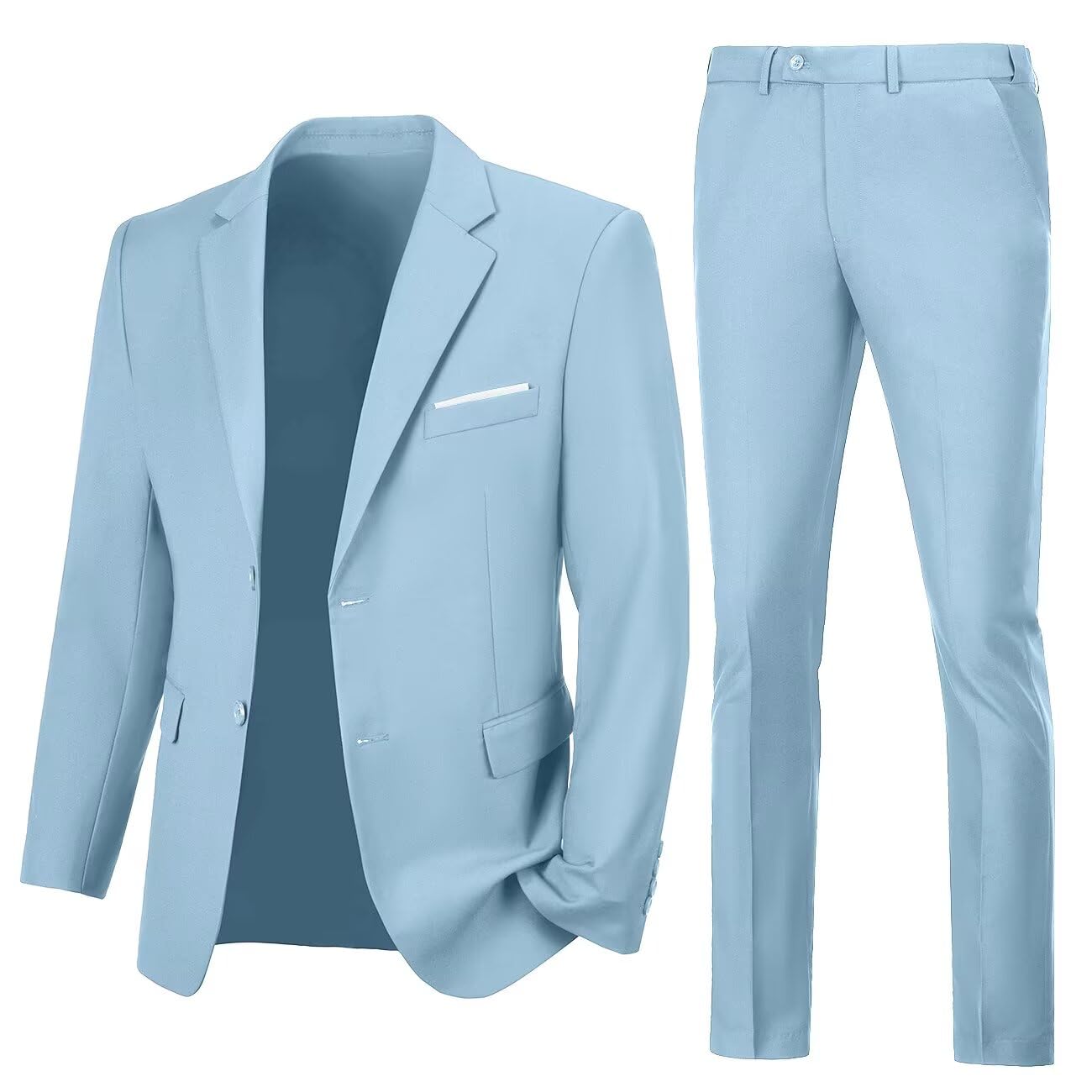 Photo 1 of Button Solid Sky Blue Business Suit Blazer Pants for Men Groom Wedding Jacket Mens Tuxedo for Prom L ONLY COMES WITH PANTS