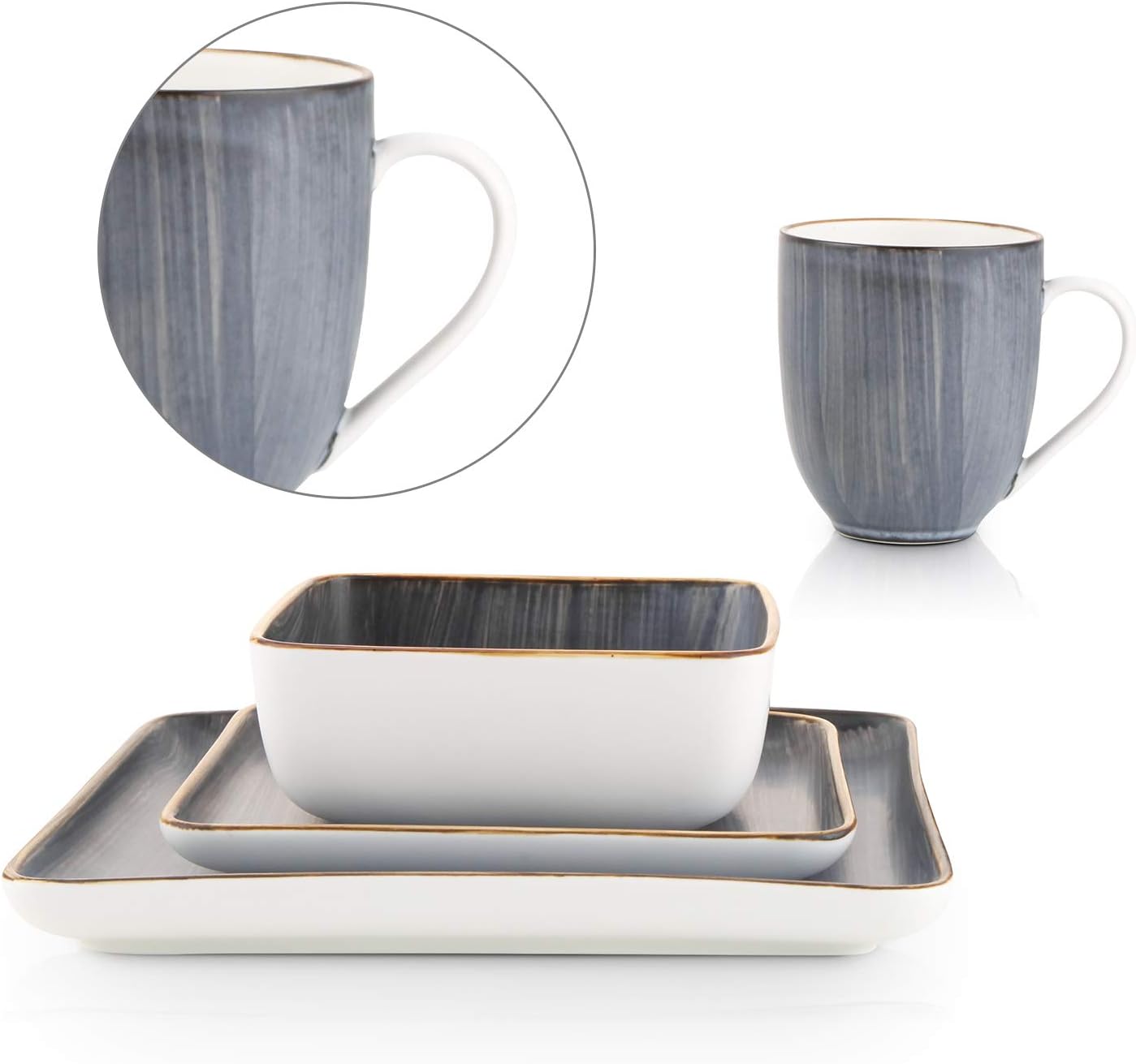  | Stone Lain Brushed Square Porcelain Dinnerware Set, Service For 4, Gray: Dinnerware Sets