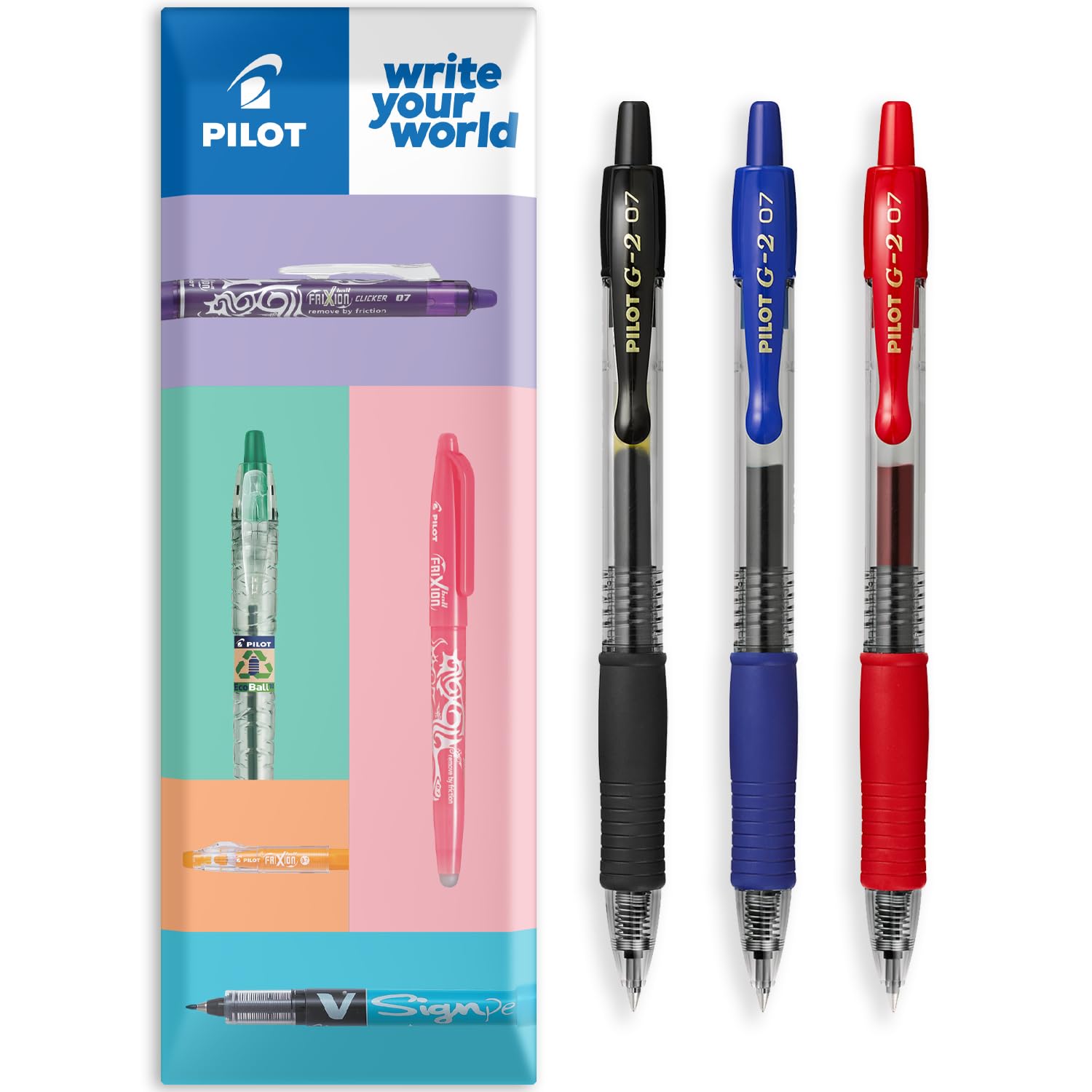 PILOT G-2 Retractable Gel Ink Rollerball Pens - 0.7mm Nib Tip - In Envelope Gift Packaging - Pack Set of 3 - Essential Black, Blue & Red Set