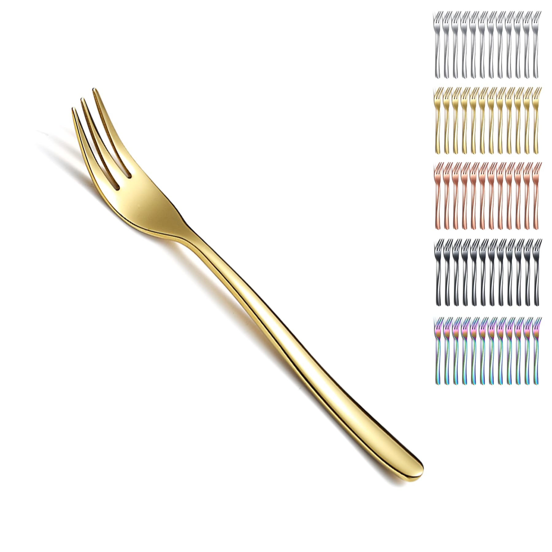 Kyraton Gold Dessert 12 Pieces 15.6cm Stainless Steel Cake Fork, Tea, Fruit, Pastry Forks Cutlery Set, Dishwasher Safe