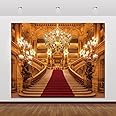 ChloropLastid 10x8ft Luxurious Palace Backdrop for Photography Red Carpet Golden Castle Chandelier Royal Buildings Stairs Background Wedding Birthday Video Banner Photo Booth Props Decoration