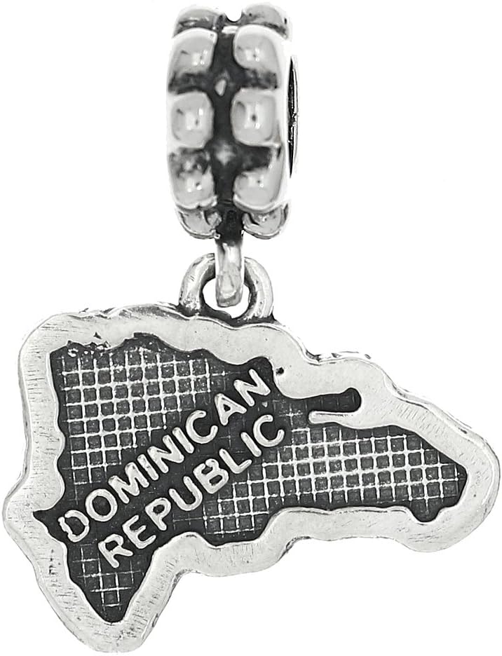 LGUSterling Silver Oxidized Country of Dominican Republic Dangle Bead Charm