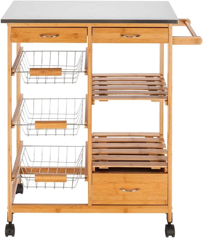 Amazon Com Wegi King Rolling Kitchen Island With Wood Top