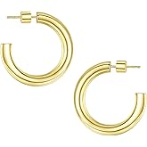 Wowshow Gold Hoop Earrings for Women 14K Gold Plated Hoops Chunky Open Hoops Earrings Lightweight