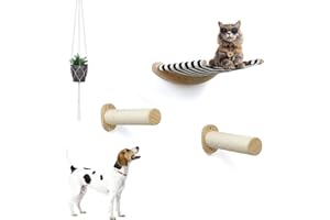 LCTROS Cat Hammock, 2 Steps Hanging Cat Hammock for Wall, Wooden Cat Wall Hammock for Sleeping, Cat Wall Shelves with Climbing Steps (Black and White Hammock)