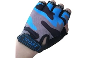 MARZE Kids Bike Gloves Anti-Slip Half Finger Cycling Gloves for Children 4-12 Y (Grey)