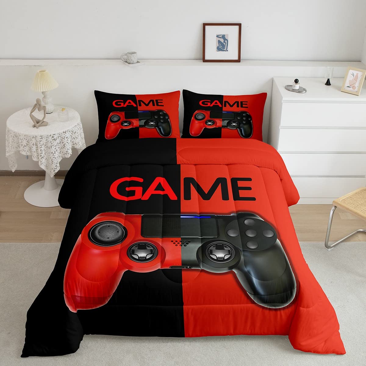 Gamer Duvet Insert Video Game Gamepad Bedding Set Gamer Controller Duvet Insert Cover for Boys Girls Kids Room Decor Action Buttons King Size — image 1