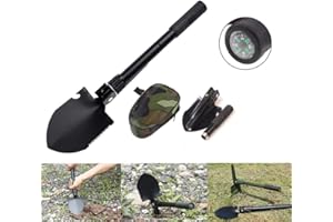 Hovico Military Portable Folding Shovel and Pickax, Small Compact Pickaxe with Carrying Pouch, Military Entrenching Survival Multitool for Camping, Hiking, Backpacking, Pouch Included - Black