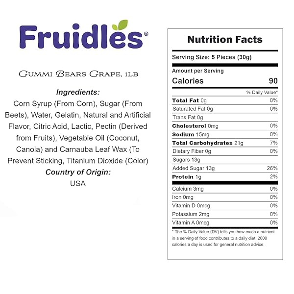 FRUIDLES GRAPE GUMMI BEARS CANDY, FRUIT FLAVORS GUMMIES, ALLERGY FRIENDLY, NON-GMO, NO ARTIFICIAL SWEETENERS (8OZ BAG)