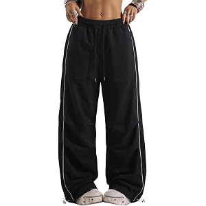 NEVSTUDIO Dance Pants for Women, Wide Leg Parachute Pant, Baggy Sweatpants with Elastic Waist, Casual Y2k Streetwear