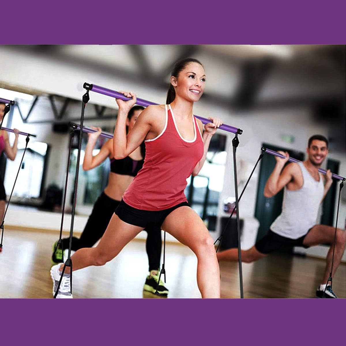 Harkkey Pilates Bar Kit, Portable Yoga Exercise Resistance Band Exercise, Muscle Toning Bar Home Fitness Resistance Training Gym Stretch with Foot Loop for Total Body Workout (Light Purple) : Sports & Outdoors